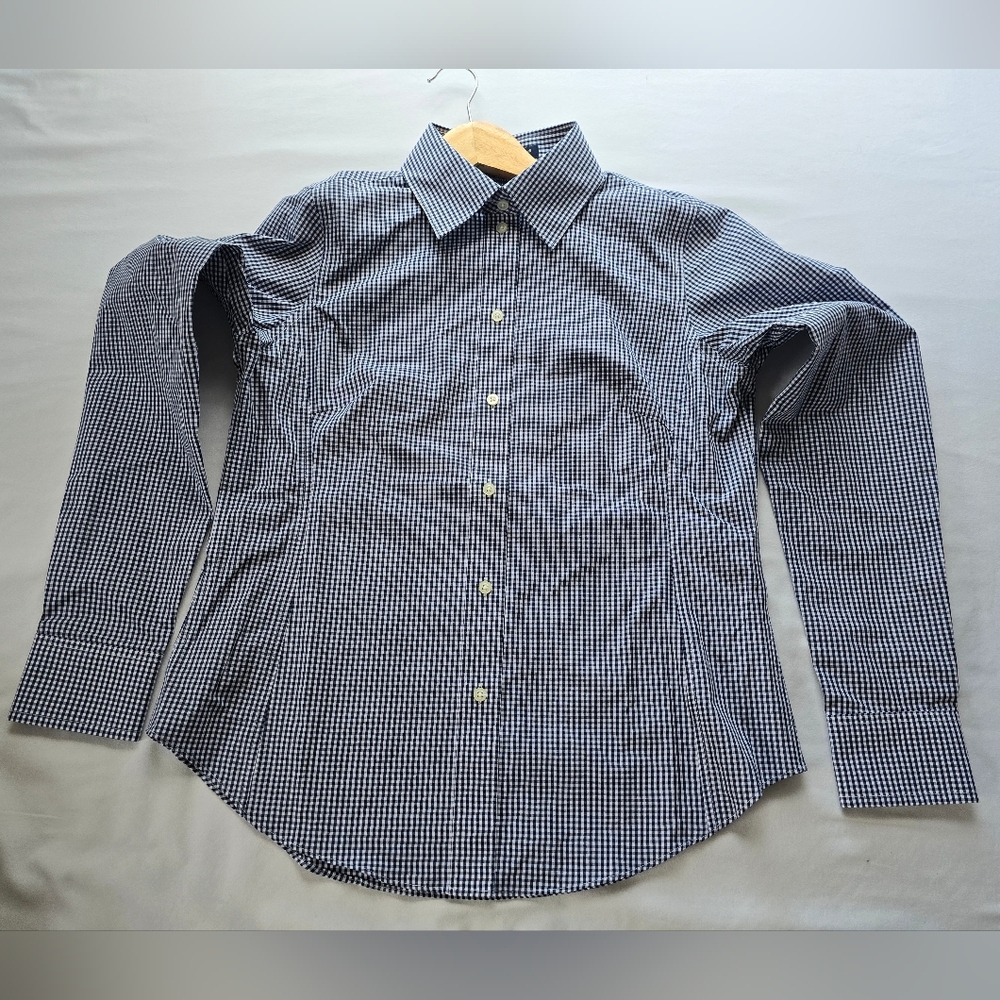 Women's Black and White Checkered Button Down Shirt